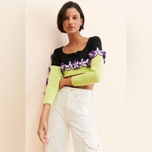 Anthropologie Mandinga Rose Crop Top Black and Green Size Medium